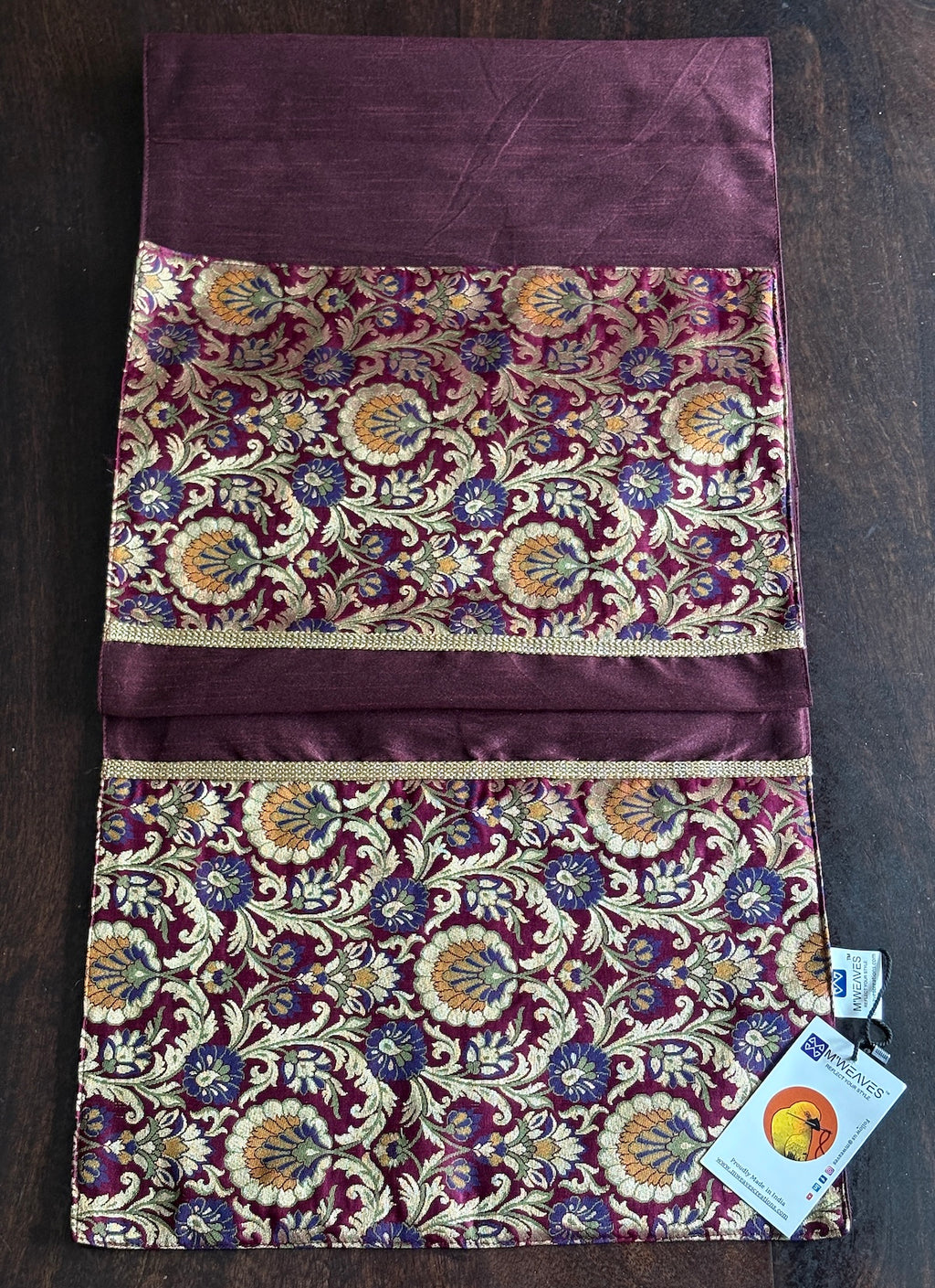Rajwada Resham Brocade Traditional Festive Purple Wine Table Runner 14"x60"