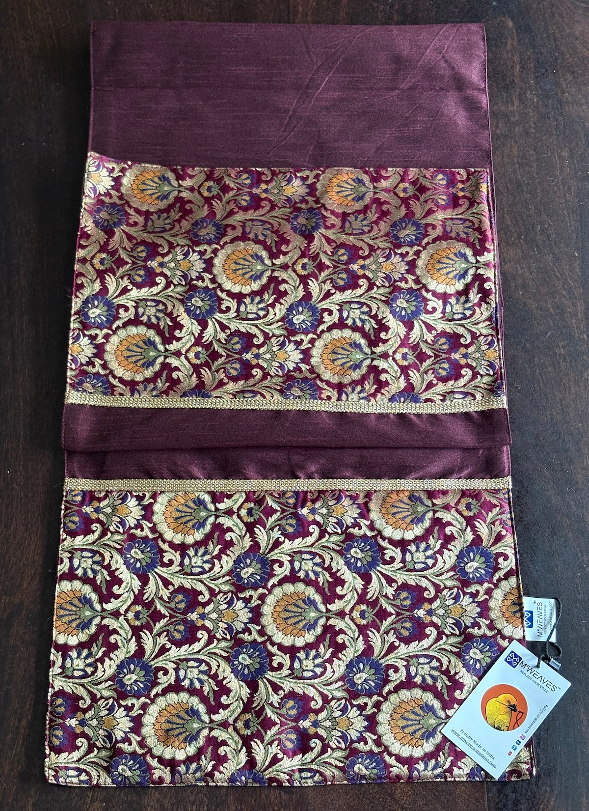 Rajwada Resham Brocade Traditional Festive Purple Wine Table Runner 14"x60"