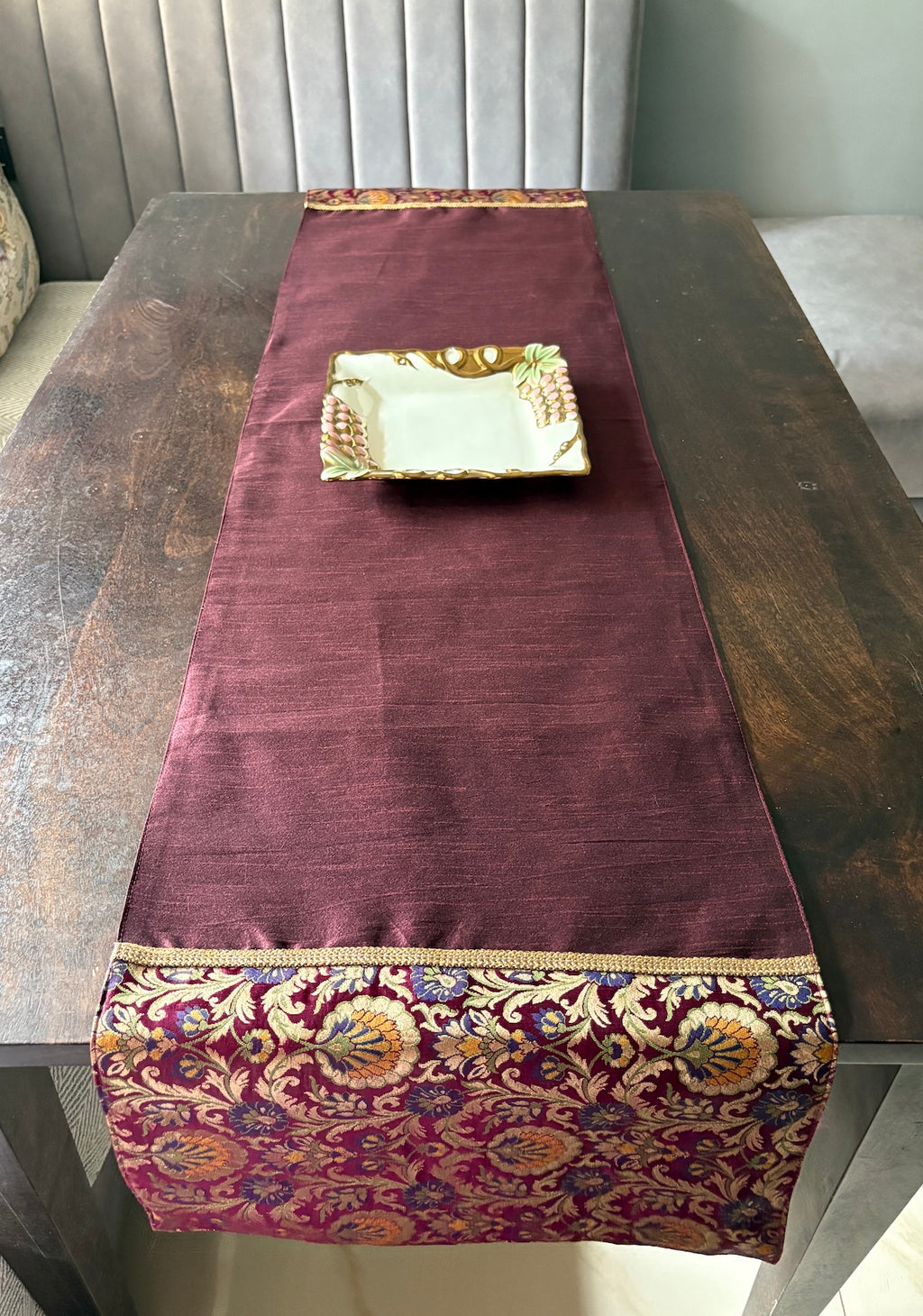 Rajwada Resham Brocade Traditional Festive Purple Wine Table Runner 14"x60"