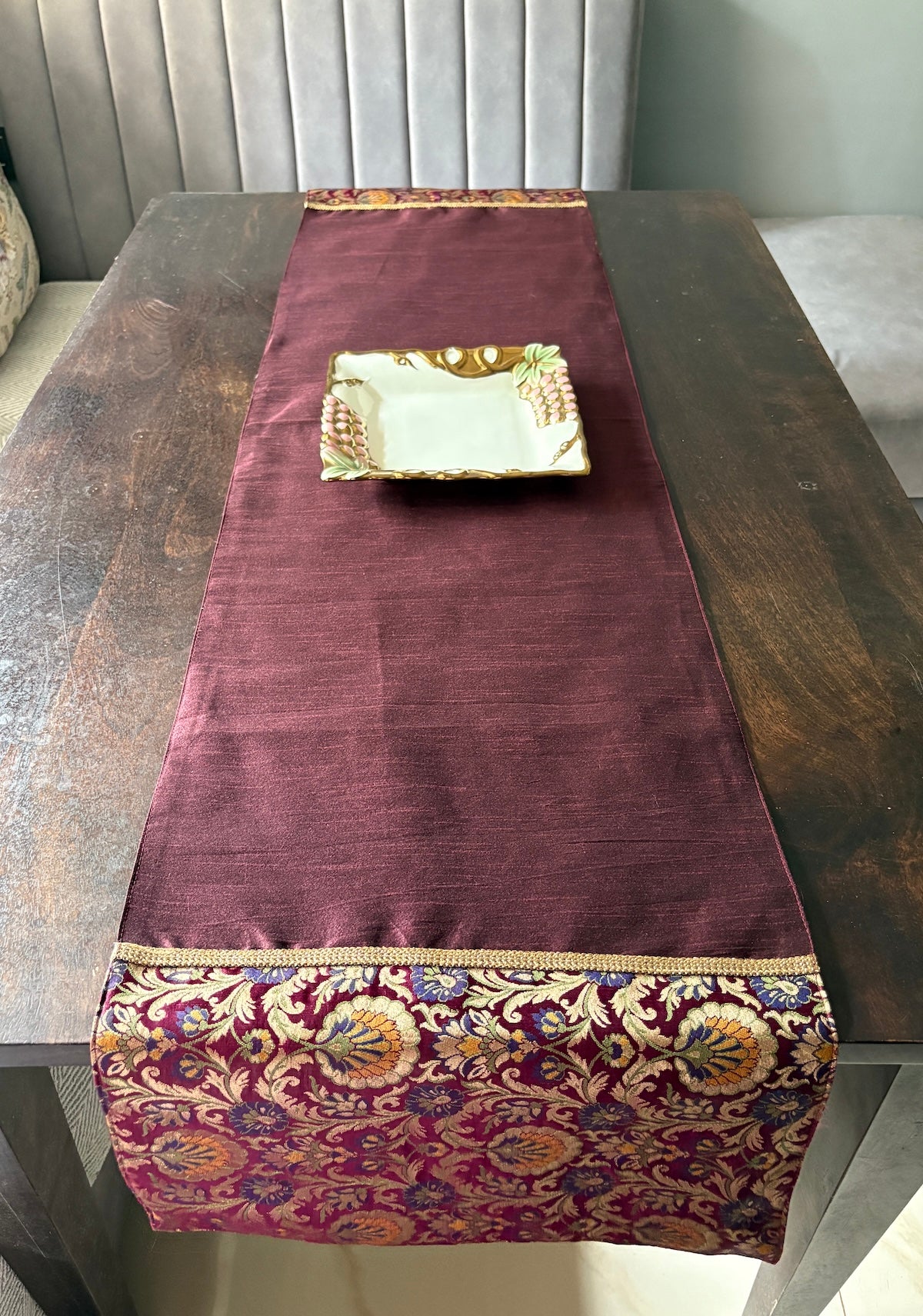 Rajwada Resham Brocade Traditional Festive Purple Wine Table Runner 14"x60"