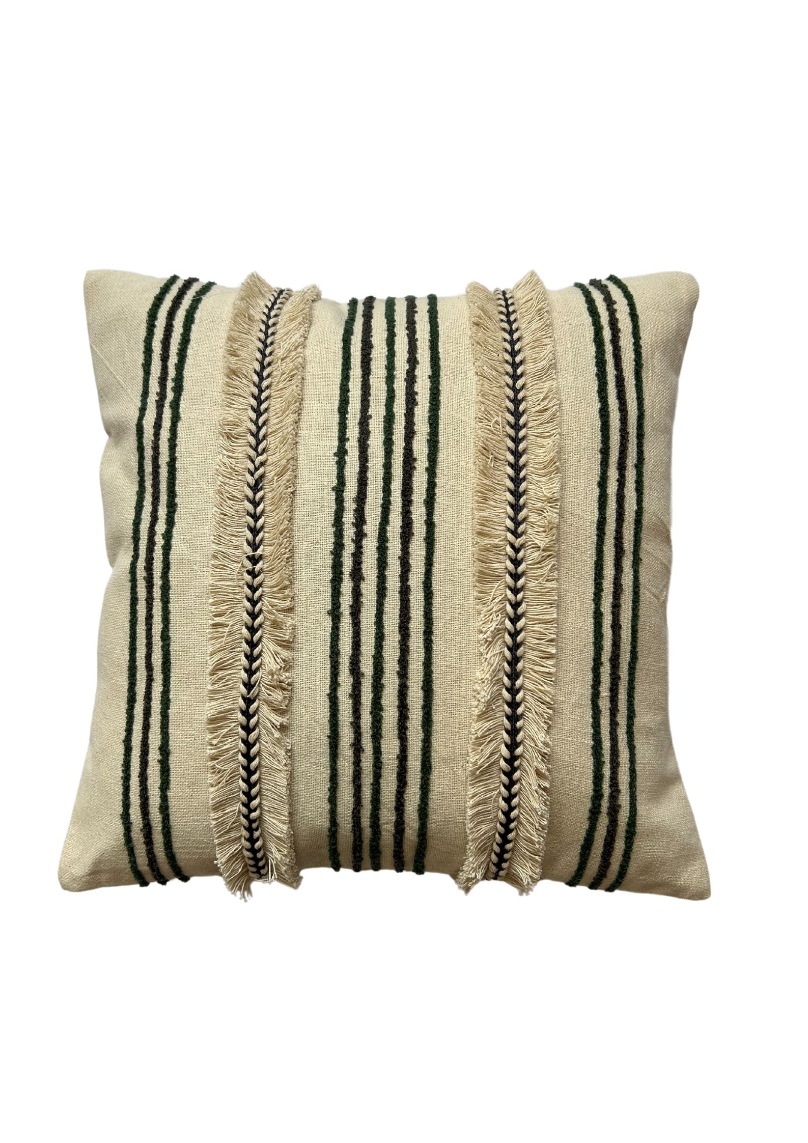 Hand Embroidery Twined Stitches Boho Cream Cotton Slub Cushion Cover Size 16"x16"