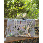 Urban Safari Edit  Block Print Quilted  Cotton Weekender Duffle Bag with Sling Belt Light Blue 18'x18"