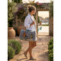Urban Safari Edit  Block Print Quilted  Cotton Weekender Duffle Bag with Sling Belt Light Blue 18'x18"