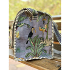 Urban Safari Edit  Block Print Quilted  Cotton Weekender Duffle Bag with Sling Belt Light Blue 18'x18"