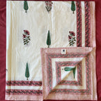 Hand Block Printed Vanira White Cotton Bedsheet King Size-90"x108"