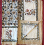 Hand Block Printed Velora Blue-Mustard Cotton Bedsheet King Size-90"x108"