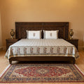 Hand Block Printed Velora Blue-Mustard Cotton Bedsheet King Size-90"x108"