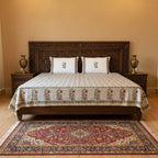 Hand Block Printed Velora Blue-Mustard Cotton Bedsheet King Size-90"x108"