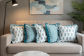 Jaipur Block Printed Frill Cotton Cushion Cover Blue Set of 5 16 x 16 inch