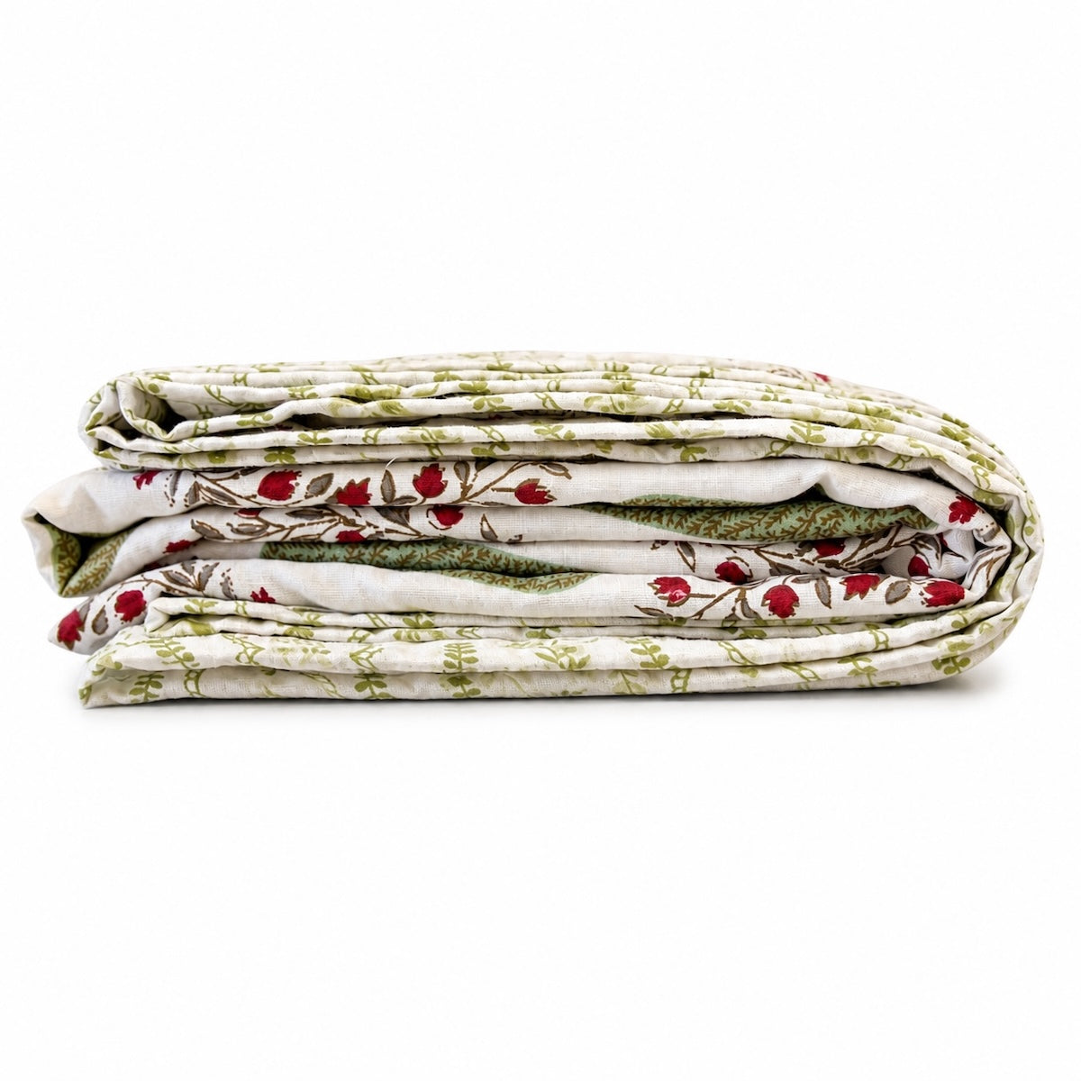 Vrinda Jaal Angan Jaipur Block Printed 100% Cotton Dohar Single Size White Green 60 x 90 inch