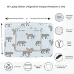 Wild Roar Block Print Quilted  Cotton Laptop Sleeve with Front Pocket White 10"x15"