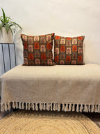 Classy Mughal Floral Design Printed Khadi Silk Cushion Cover - 16''x16" Size