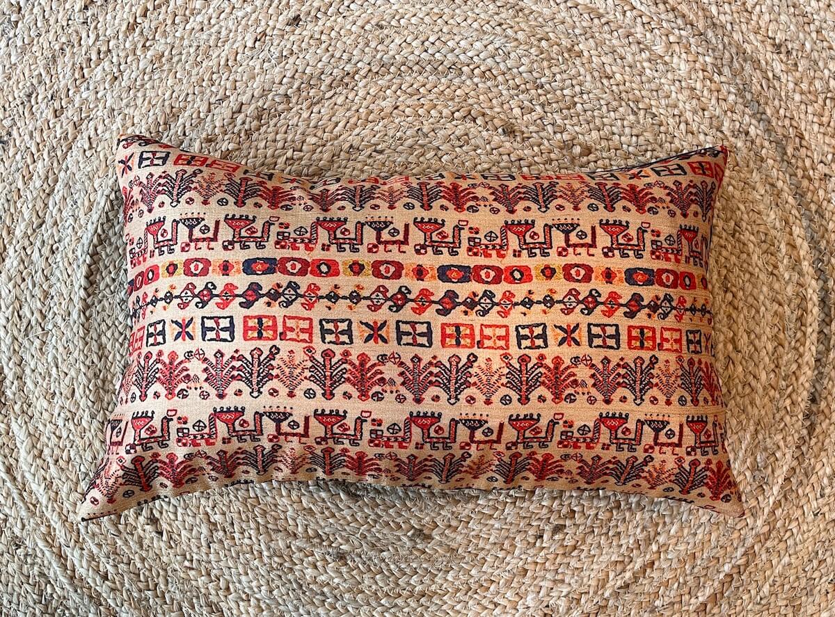 Abstract Printed Beige Khadi Art Silk Lumbar Cushion Cover with filler 12 x 20 inch