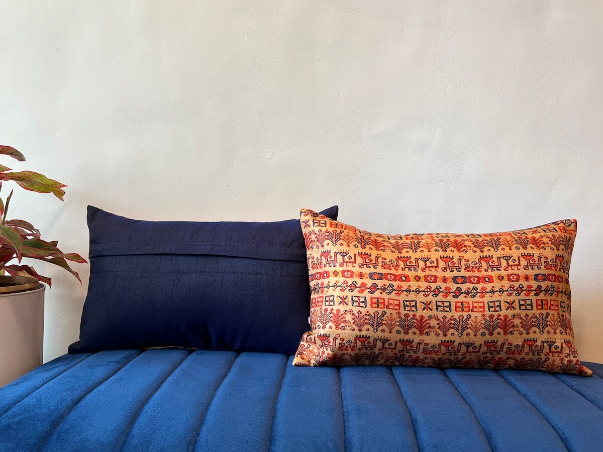 Abstract Printed Beige Khadi Art Silk Lumbar Cushion Cover with filler 12 x 20 inch