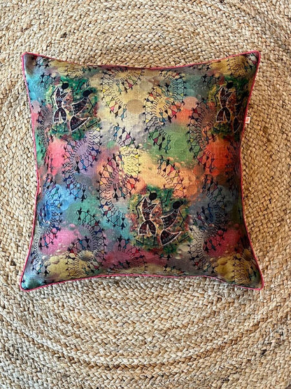 Classy Warli Design Printed Khadi Silk Multicolour Cushion Cover Size 16''x16''