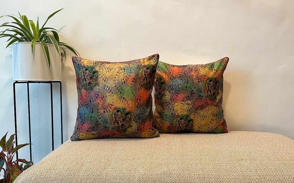 Classy Warli Design Printed Khadi Silk Multicolour Cushion Cover Size 16''x16''