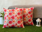 Elegant White & Rose Pink Floral Pattern Printed Cushion Cover - 16''x16'' Size