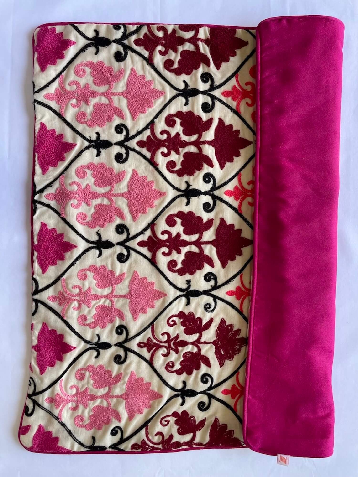 Floral Embroidered Fine Cotton Pink Color Cushion Cover  Size 16''x16"