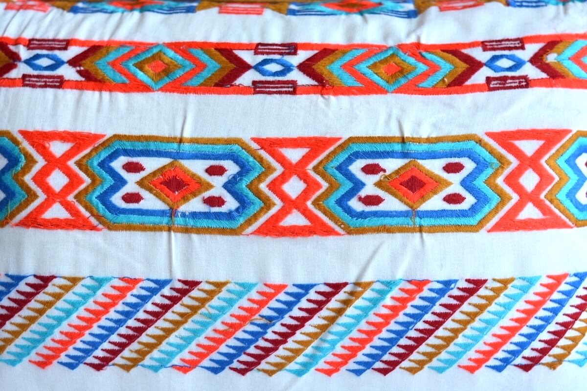 Handcrafted Decorative Embroidered Multicolour Cotton Lumbar Cushion Cover with filler 12 x 18 inch