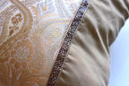 Luxurious Cream & Golden Brocade Decorative Self Design Cushion Cover - 16"x16" Size