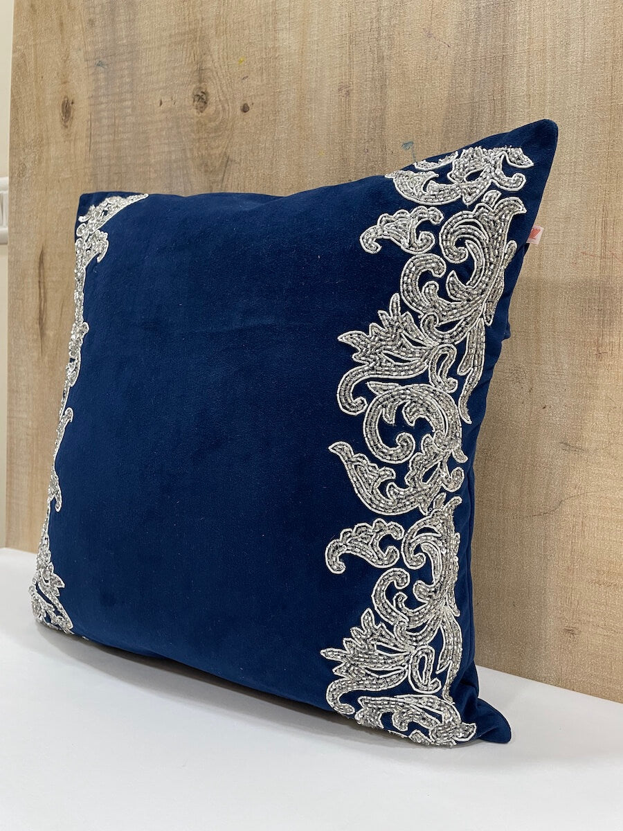 Zardozi Embellished Hand Embroidered Luxury Velvet Cushion Cover Size 16"x16"