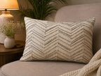 Handcrafted Decorative Cord Embroidered Cream Art Silk Lumbar Cushion Cover with filler 12 x 18 inch