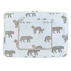 Wild Roar Block Print Quilted  Cotton Laptop Sleeve with Front Pocket White 10"x15"