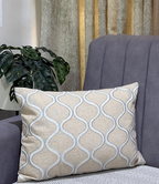 Handcrafted Decorative Embroidered Cream Polycotton Lumbar Cushion Cover with filler 14 x 20 inch