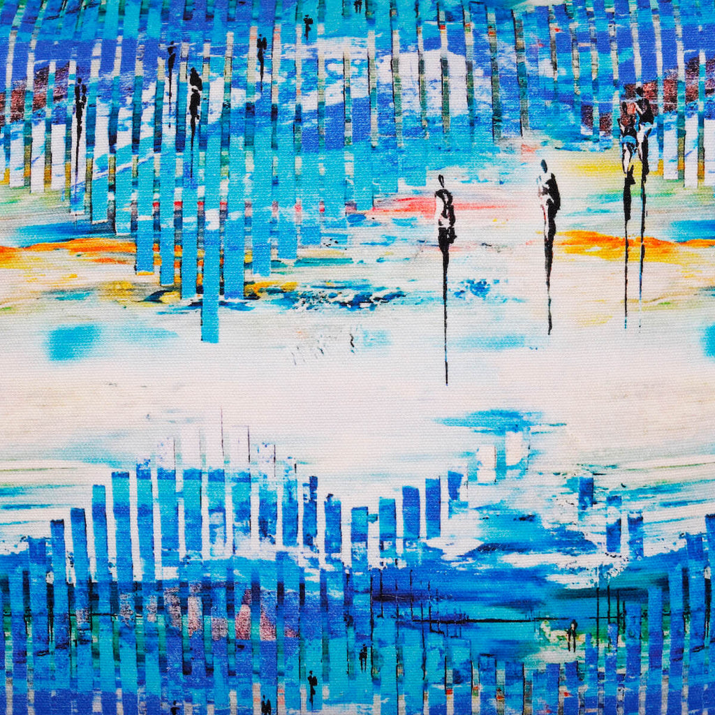 Abstract Bright Blue Digital Printed Cotton Canvas Cushion Cover Size 16"x16"