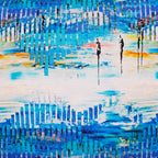 Abstract Bright Blue Digital Printed Cotton Canvas Cushion Cover Size 16"x16"