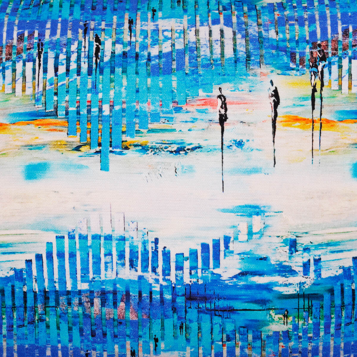 Abstract Bright Blue Digital Printed Cotton Canvas Cushion Cover Size 16"x16"