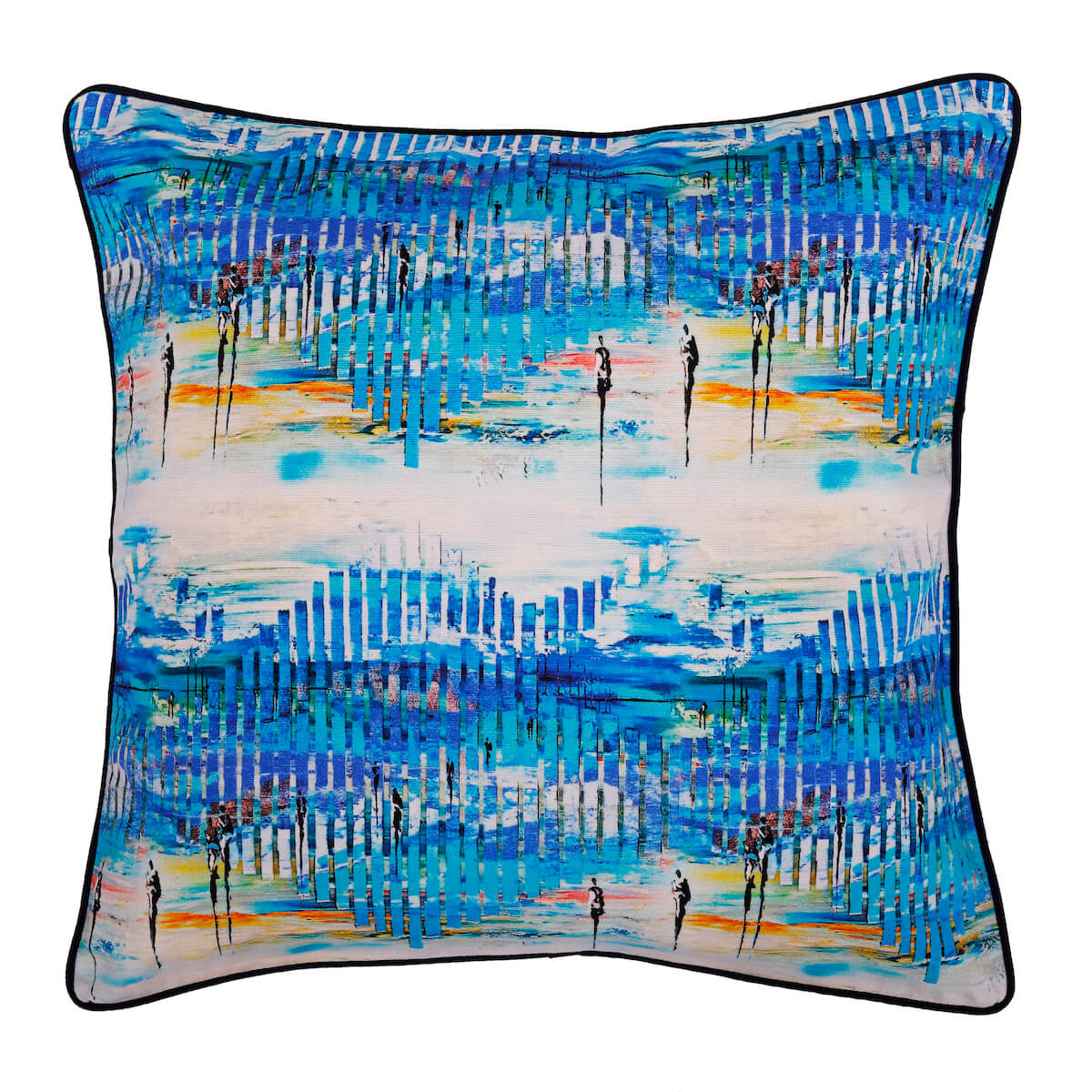 Abstract Bright Blue Digital Printed Cotton Canvas Cushion Cover Size 16"x16"