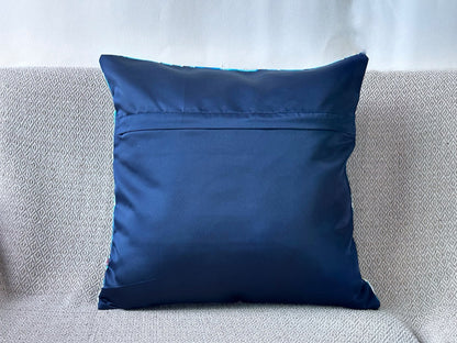 Abstract Brush Strokes Design Printed Velvet Shades of Blue Cushion Cover Size 16"x16"