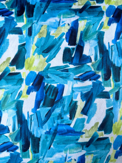 Abstract Brush Strokes Design Printed Velvet Shades of Blue Cushion Cover Size 16"x16"