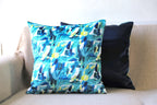 Abstract Brush Strokes Design Printed Velvet Shades of Blue Cushion Cover Size 16"x16"