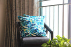 Abstract Brush Strokes Design Printed Velvet Shades of Blue Cushion Cover Size 16"x16"