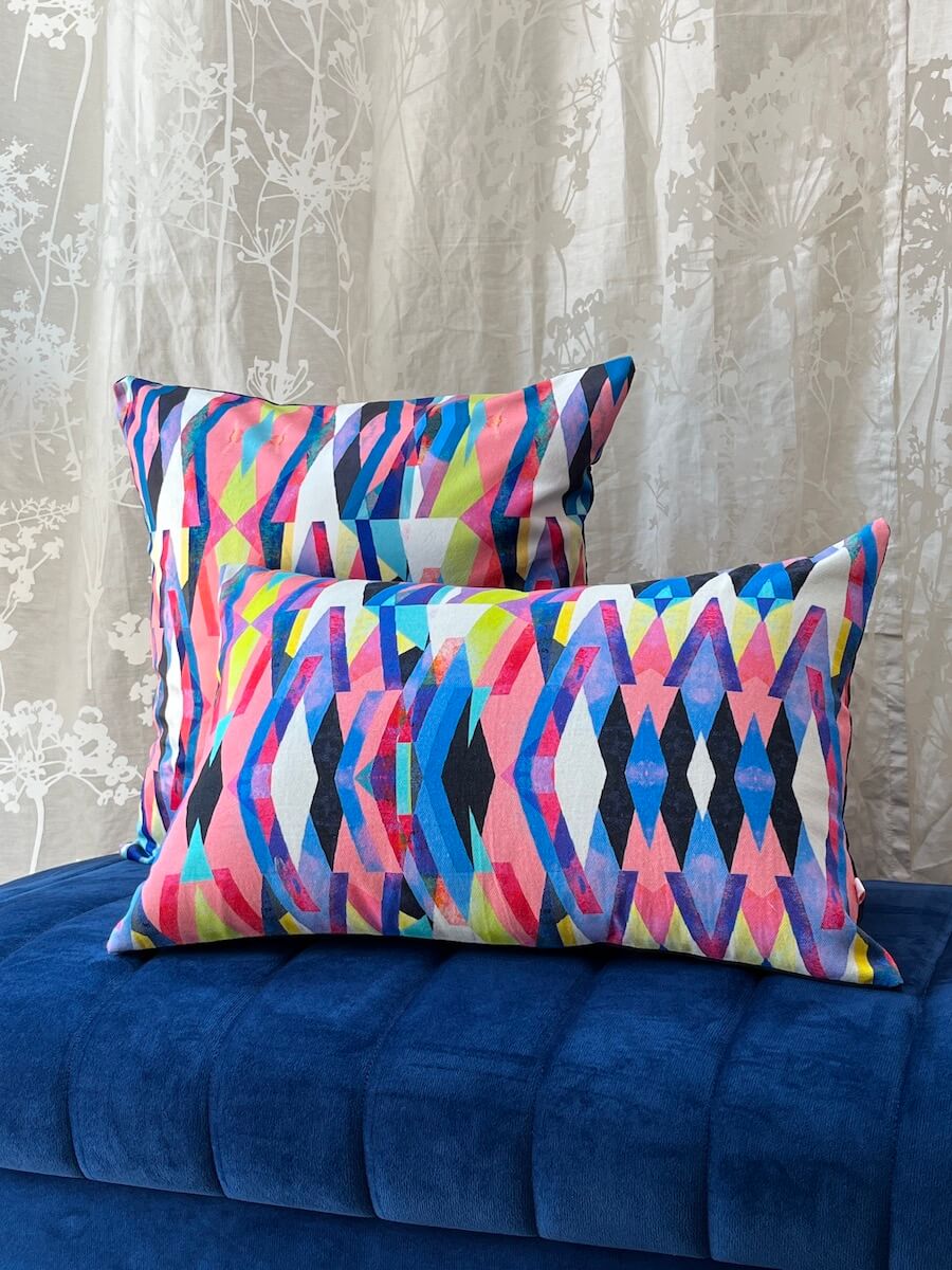Abstract Printed Multicolour Polycanvas Lumbar Cushion Cover with filler 12 x 18 inch