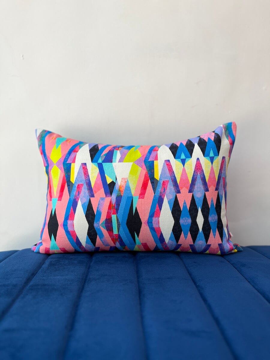 Abstract Printed Multicolour Polycanvas Lumbar Cushion Cover with filler 12 x 18 inch