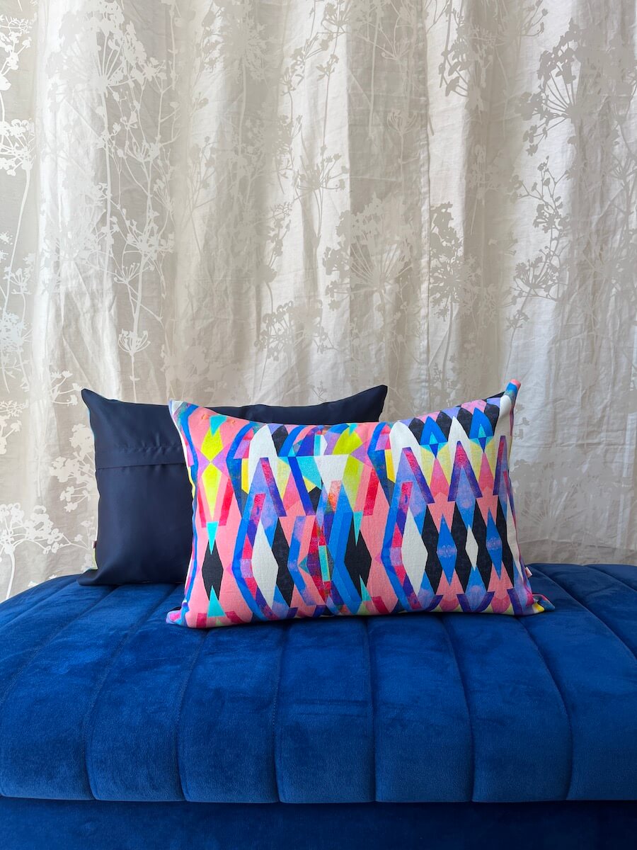Abstract Printed Multicolour Polycanvas Lumbar Cushion Cover with filler 12 x 18 inch