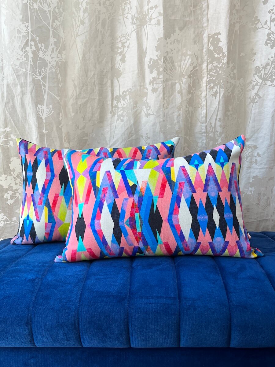 Abstract Printed Multicolour Polycanvas Lumbar Cushion Cover with filler 12 x 18 inch